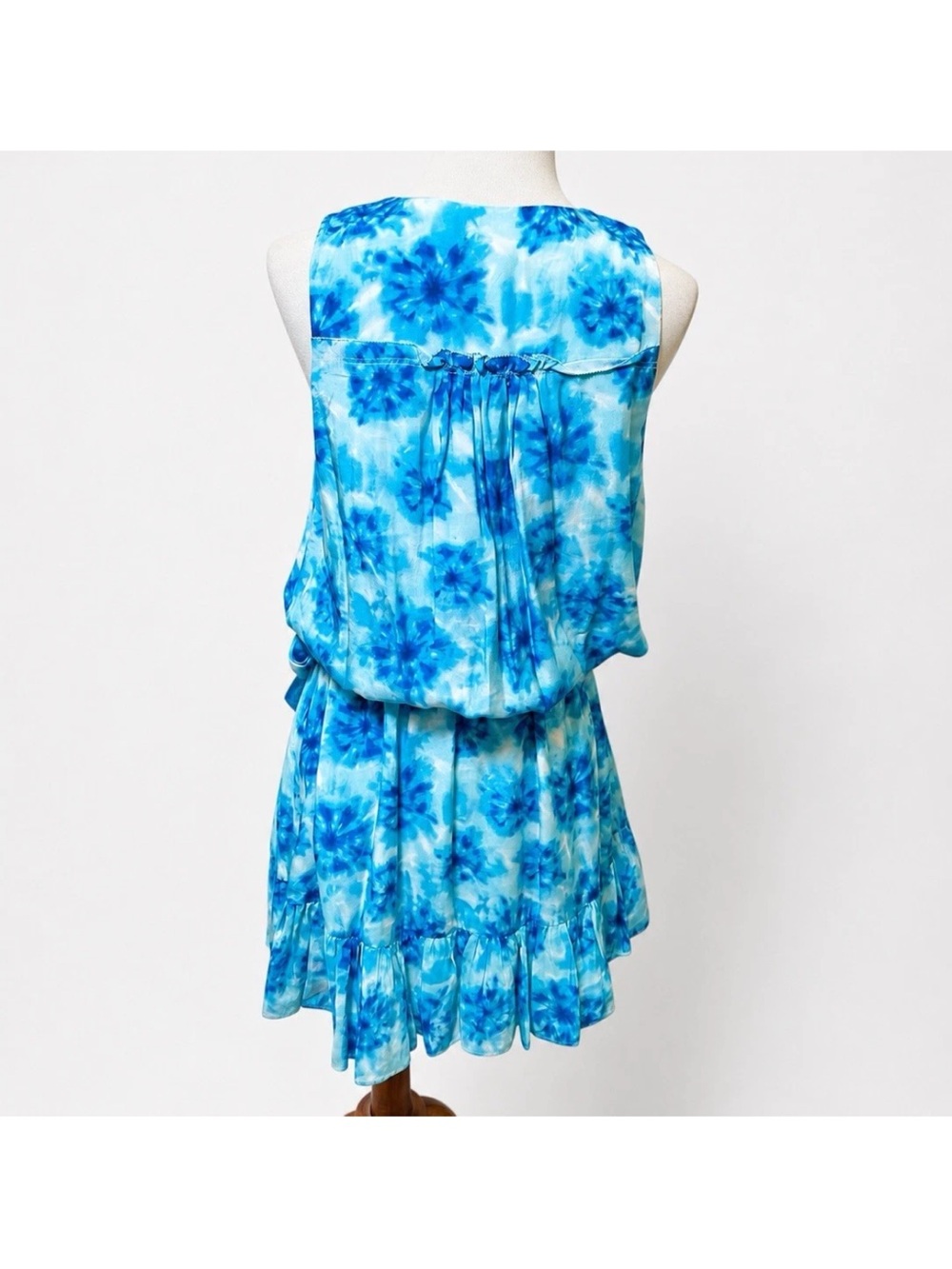 Ramy Brook Printed Maeve Wrap Mini Dress Sleeveless Size XS V Neck Tie Dye Bue - Picture 3 of 5